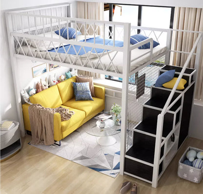 Wrought iron high-low bed Multi-functional space saving elevated bed sheet iron bed