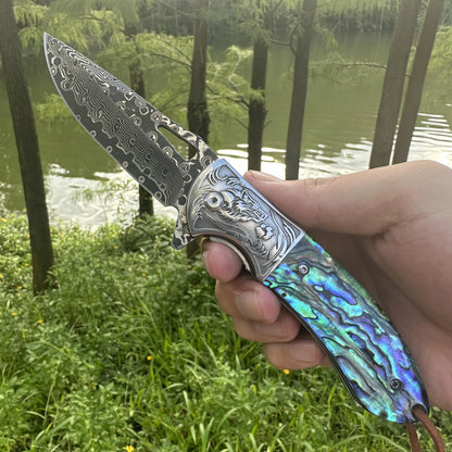 Steel Rose VG10 Damascus Abalone Folding Knife