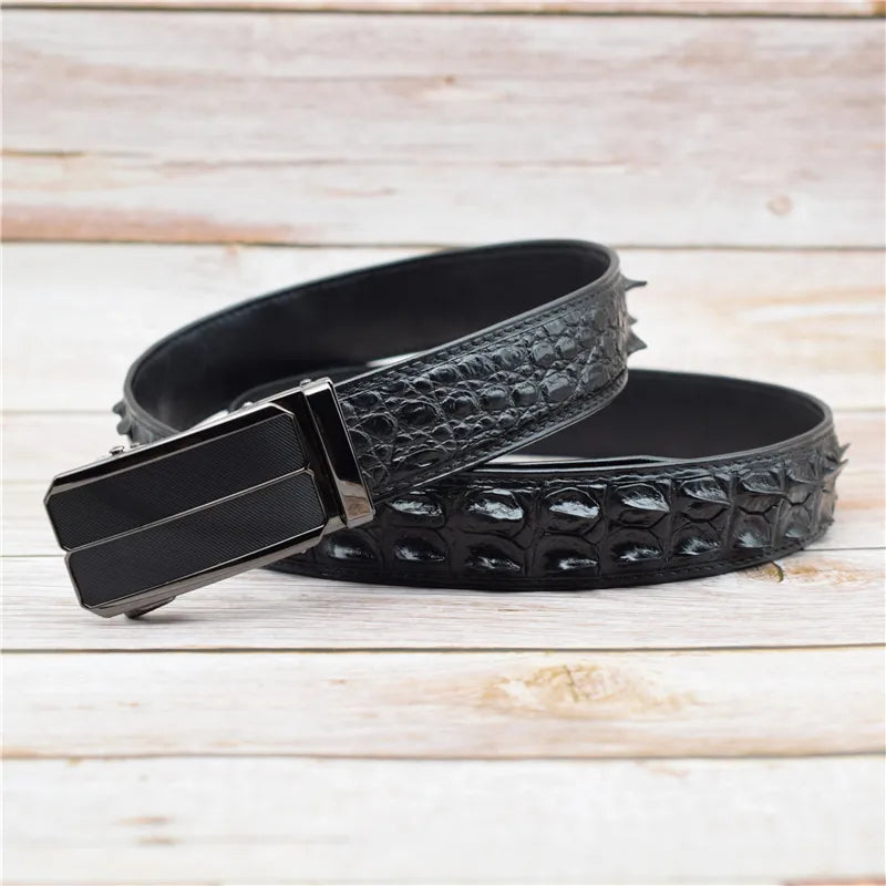 Real Crocodile Genuine Leather Belt Men Black Designer Belts for Men 3.4CM Width Male Strap 100-125CM Luxurious Trouser Belt