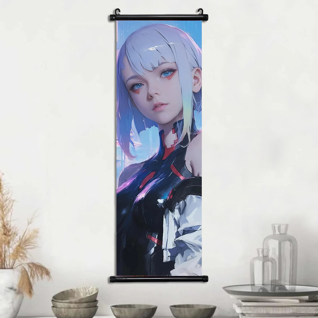 Cyber Rebecca Scroll Canvas: Futuristic Wall Art