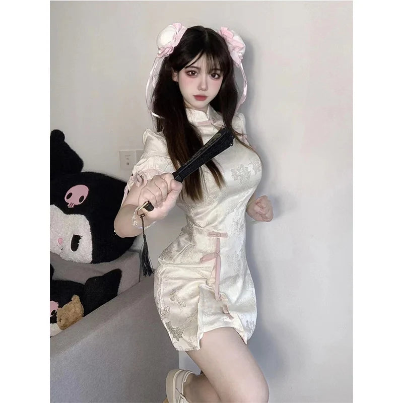 Elegant Tie-Dye Cheongsam Mini Dress