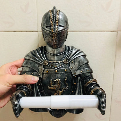 Medieval Statue Knight Toilet Paper Dispenser Wall Mounted Tissue Roll Holder Gothic Decor Paper Towel Holder Durable Q84D