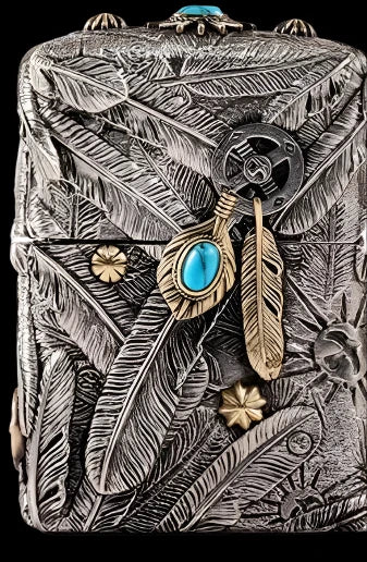 eagle feather turquoise Tibetan silver lighter with necklace