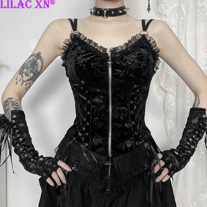 Black Rose Lace-Up Camisole Top
