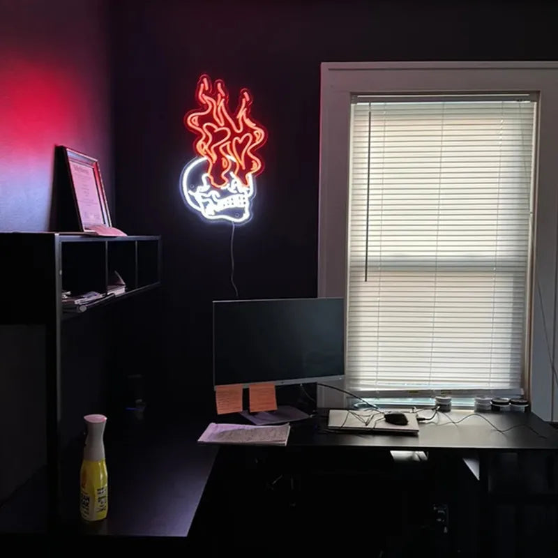 Custom Neon Skull Light - Handmade Wall Art Decor