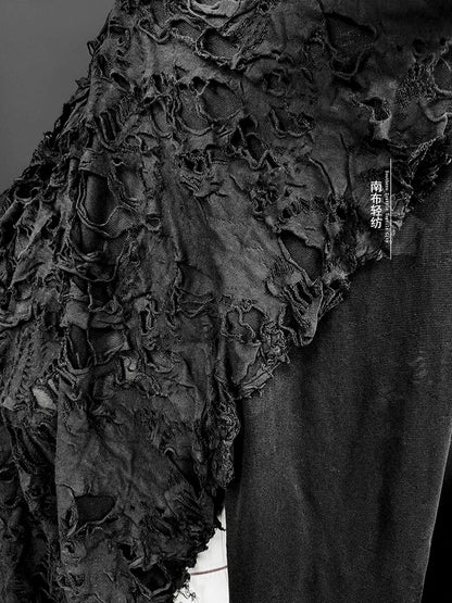 Black Tattered Knit Fabric - Eco-Friendly Textiles