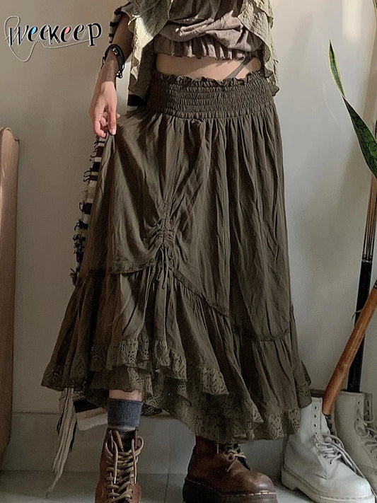 Drawstring Loose Long Skirt