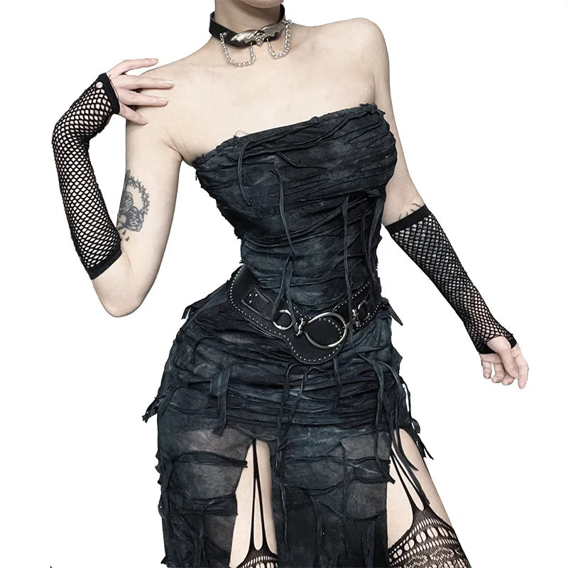 Hole Strapless Grunge Dress