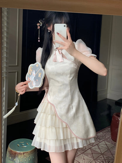 Elegant Tie-Dye Cheongsam Mini Dress