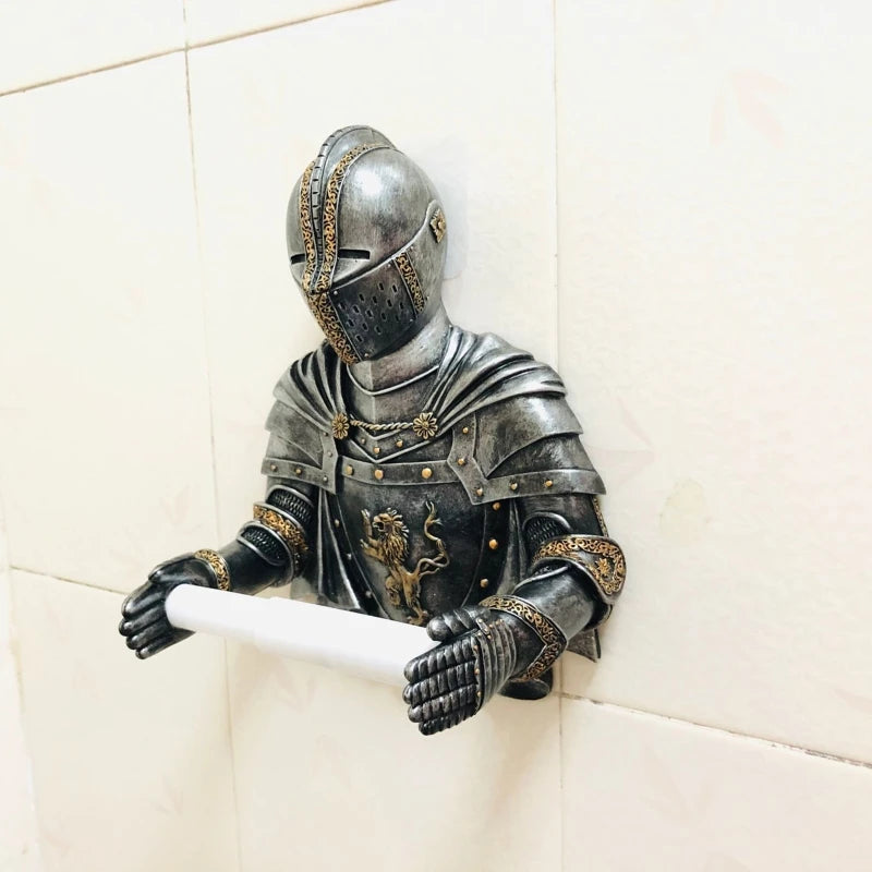 Medieval Statue Knight Toilet Paper Dispenser Wall Mounted Tissue Roll Holder Gothic Decor Paper Towel Holder Durable Q84D