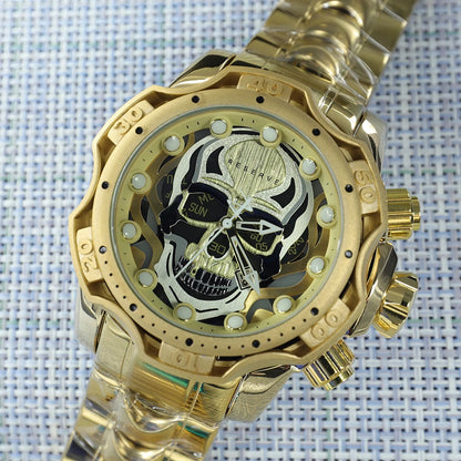 Silver Creative Hollow Skull Dial Undefeated Men Watch Luxury Watch Gold Invicto Creative Design Waterproof Relogio Masculino