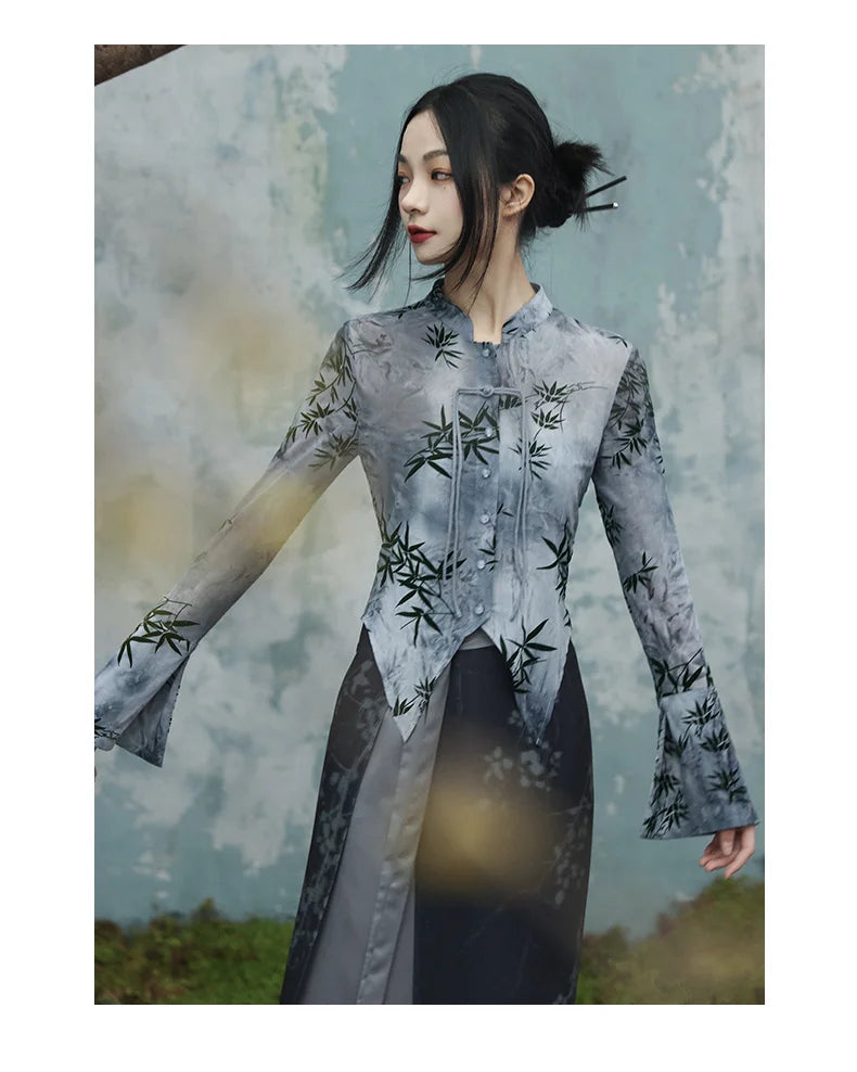 UMI MAO Bamboo Leaf Tie-Dye Spring Shirt