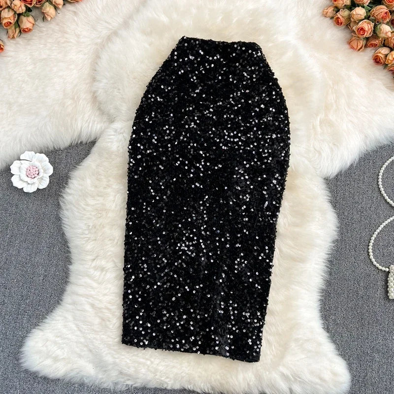 Women  Chic Sequin Full Skirt