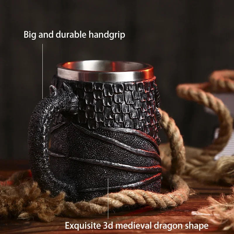 Medieval Dragon Resin Stainless Steel Mug 600ml Retro