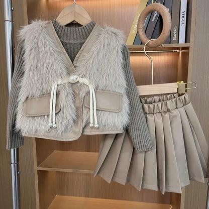 Girls Clothes Set Autumn Winter Children Fashion Woolen Sweater
