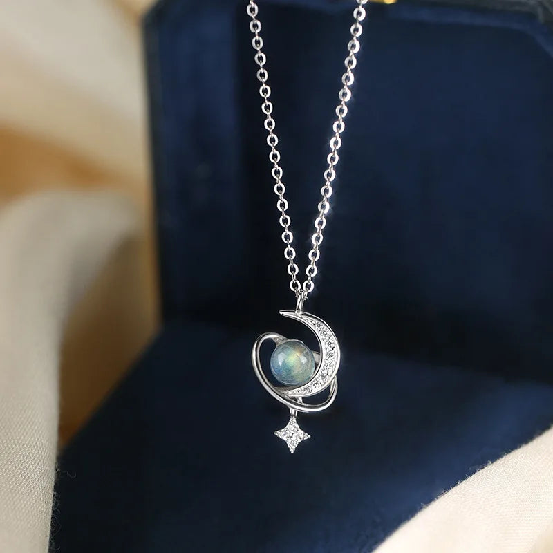 Silver Moonstone Star Choker - Celestial Elegance