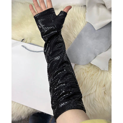 Crocodile-print Leather Gloves Sheepskin