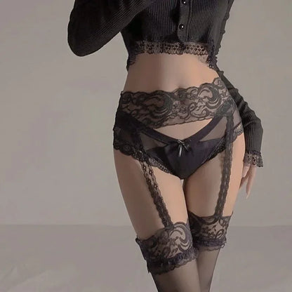 Luxe Lace Thigh-Highs with Garter & Floral Design