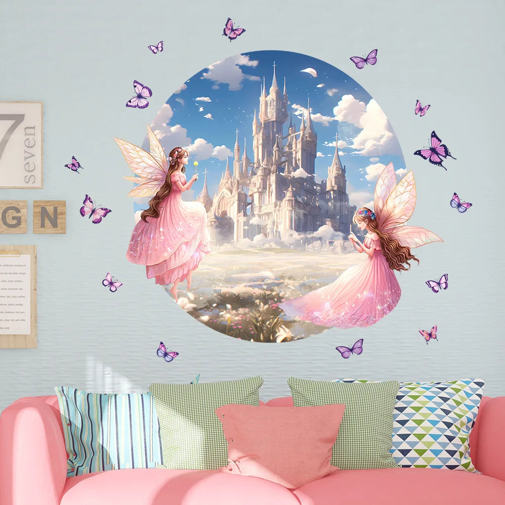 Creative butterfly princess castle sticker for girls room