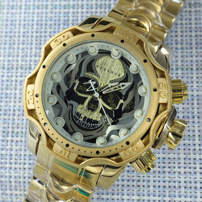 Silver Creative Hollow Skull Dial Undefeated Men Watch Luxury Watch Gold Invicto Creative Design Waterproof Relogio Masculino