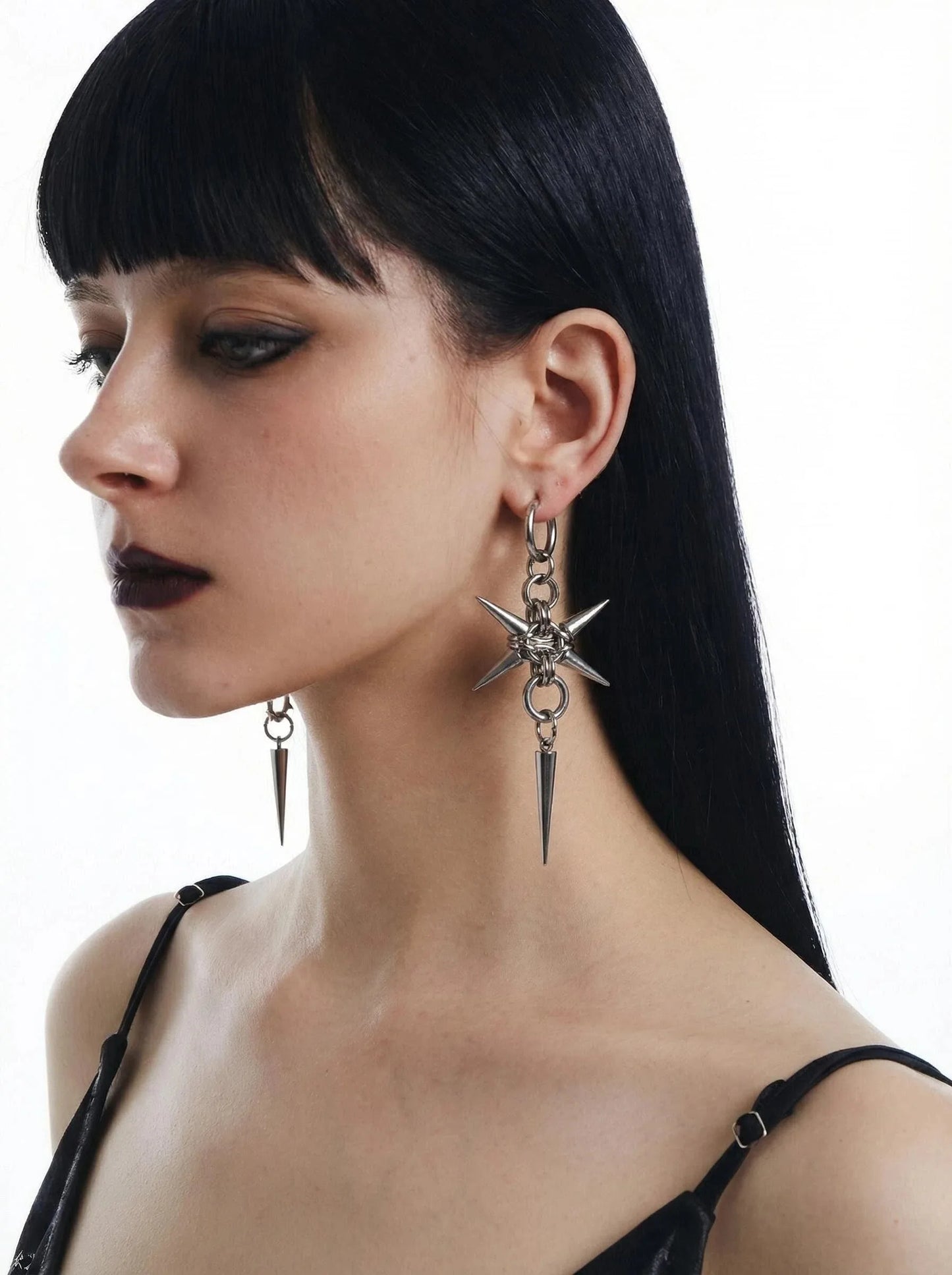 Gothic Spike Hoop Earrings — Punk Chainmail Drop
