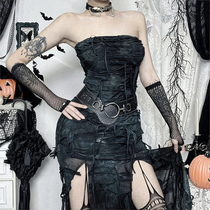 Hole Strapless Grunge Dress