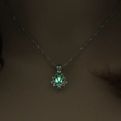 Moonlit Lotus: Glow-in-the-Dark Pendant Necklace