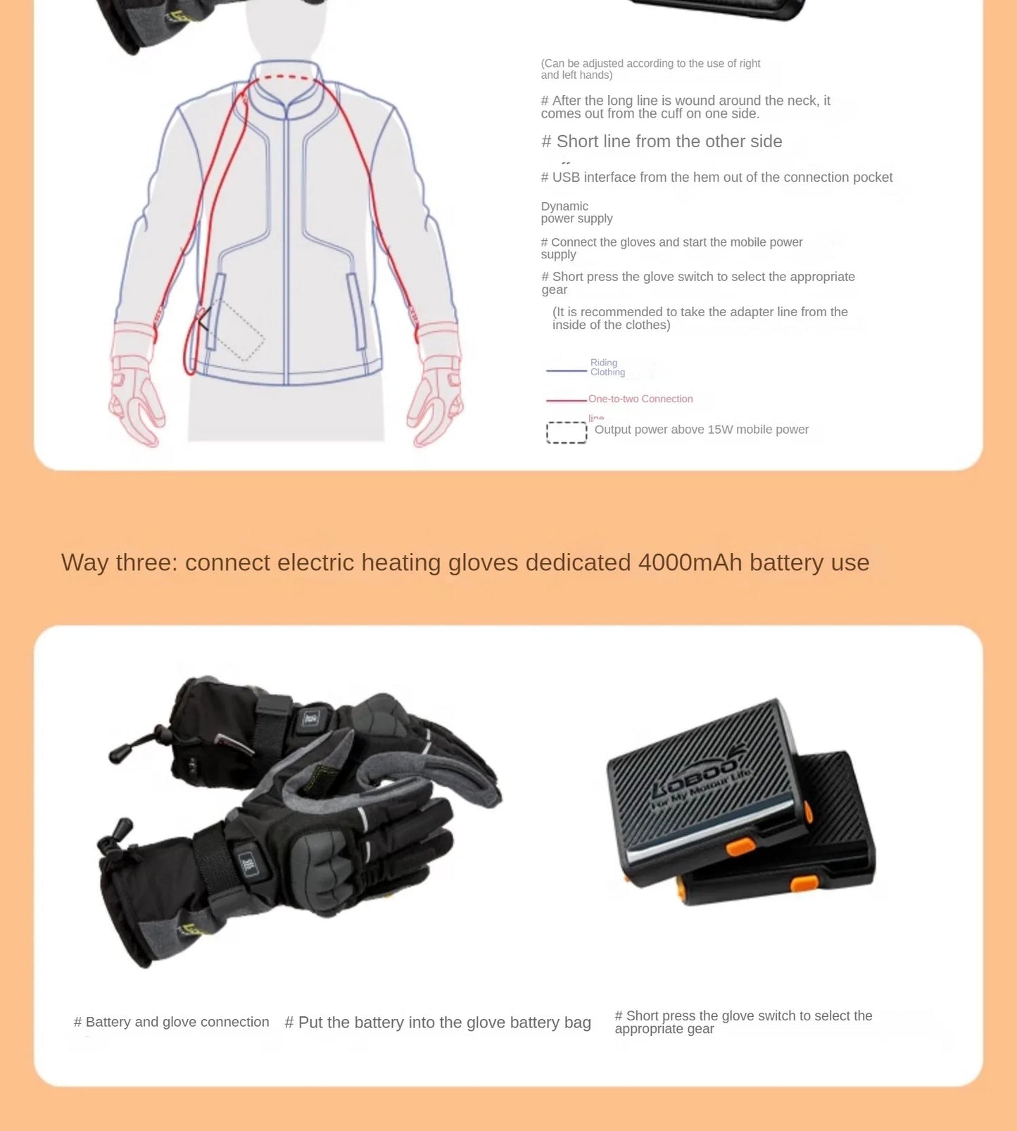 LOBOO Winter Touchscreen Heated Riding Gloves