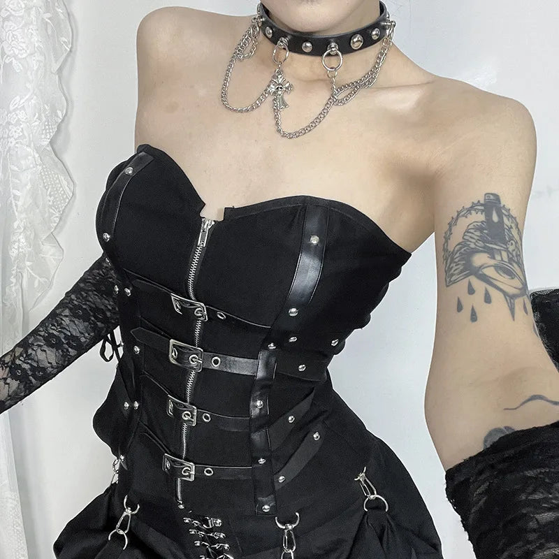 Grunge Gothic Zip Corset Tank Top