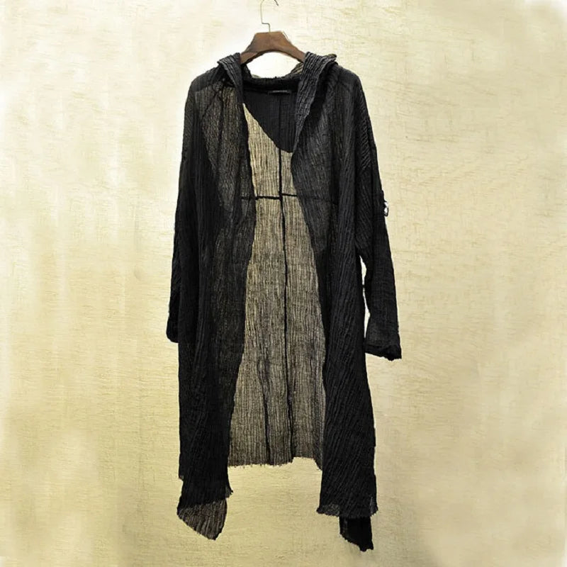 Coat Black robe Translucent Linen cloak