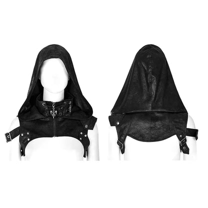 Hooded Black Accessory Crack Fabric Stitching