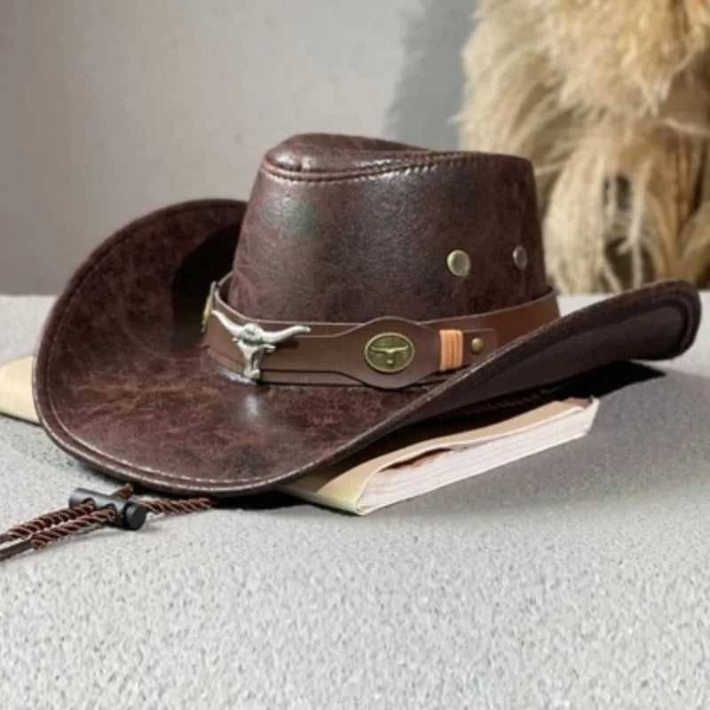 Faux Leather Cowboy Hat — Bull Head & Rope Styles