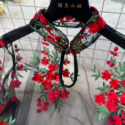 Floral Elegance: Chinese Style Mid-Calf Dress