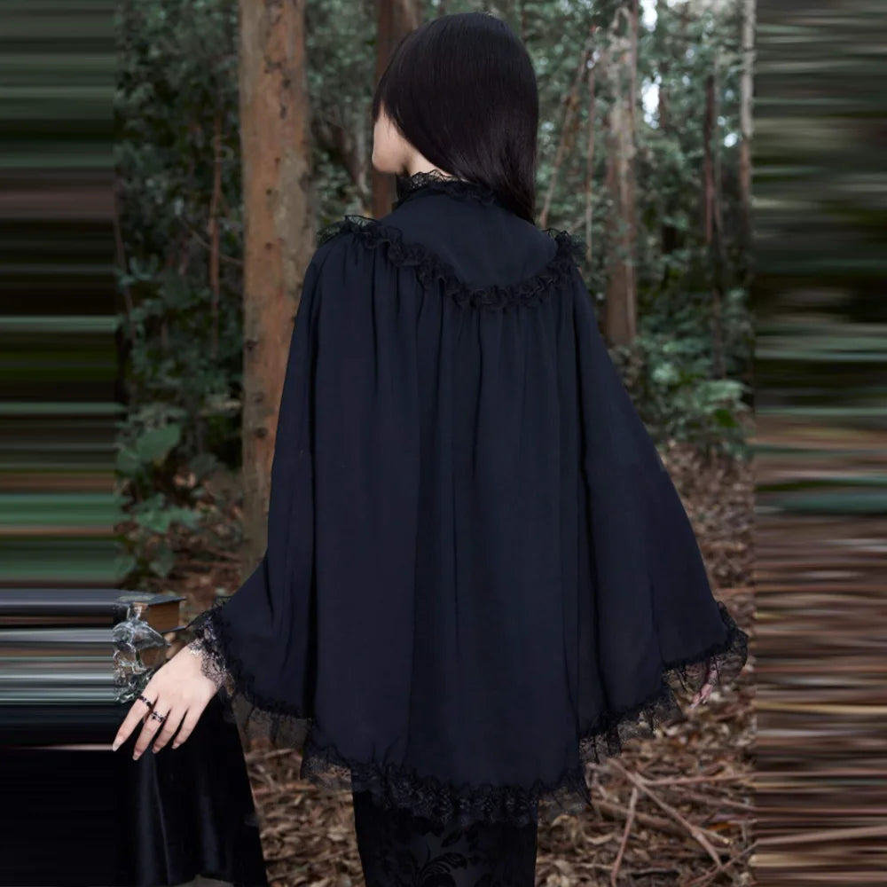 Mesh Lace Patchwork  Round Neck Gothic Style Ladies Retro Cape