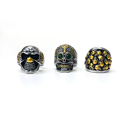 10 Pcs Stainless Steel Skull Head Rings