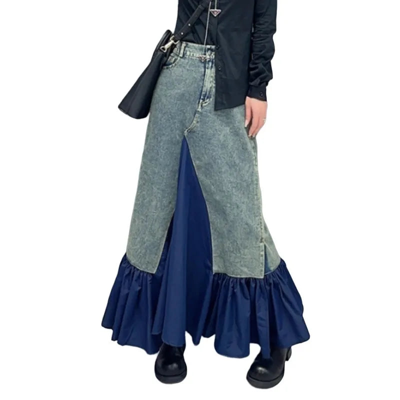 New Casual Splice Wrapped Hip Denim Skirt