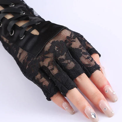 Floral Lace Elbow Length Half-Finger Gloves