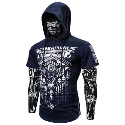 Mens Skull Mask Hoodies Sweatshirt Fake Two Pieces Men Punk Jogging Homme Pullover Elastic Streetwear Hoodie Japan Ninja Suit