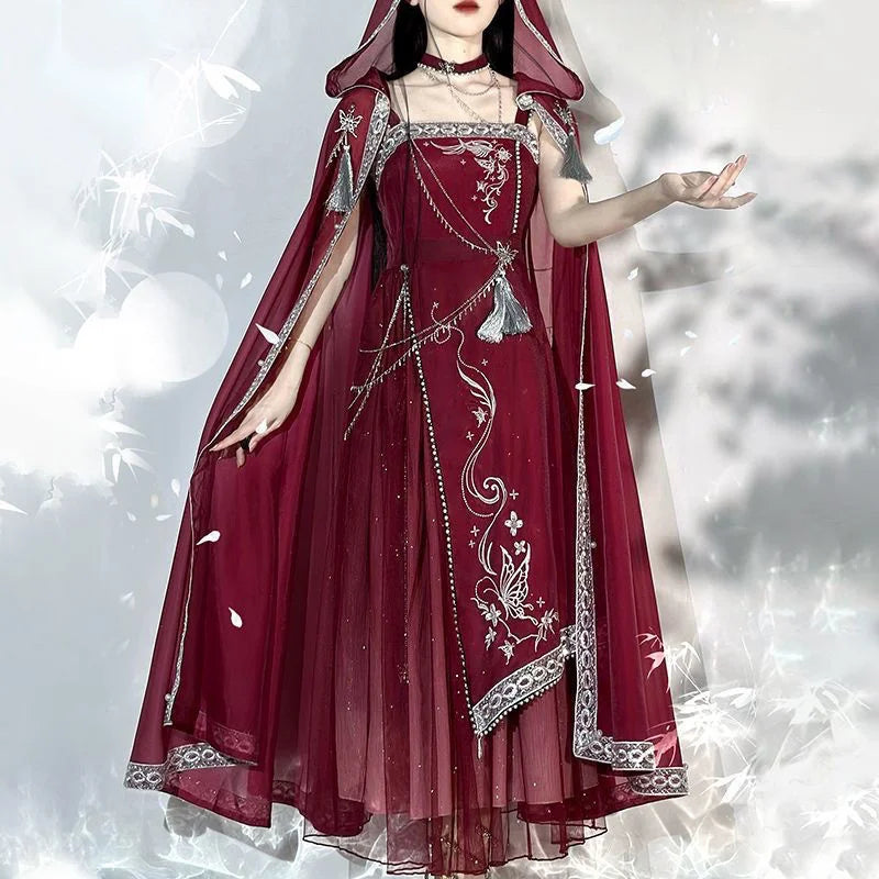 Starry River Dreams Red Miao Lolita Red Blue Cloak