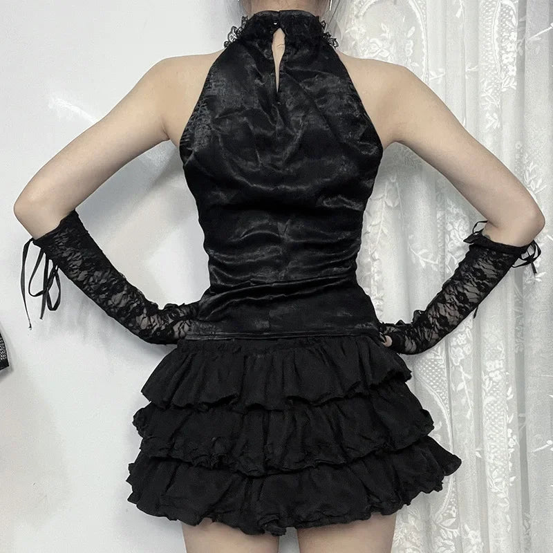 Nostalgic Lace Gothic Crop Tank for Retro Street Style