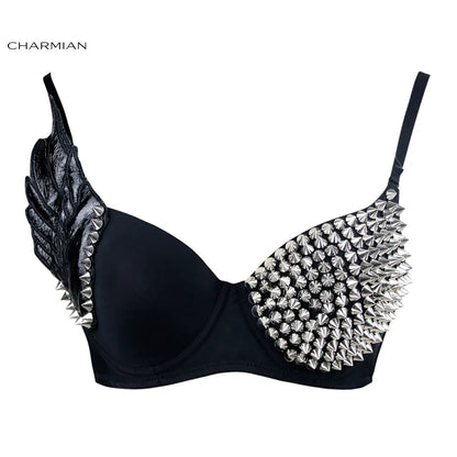 Charmian Rivets Bra  With Wing Rock Style Corset Bustier Top