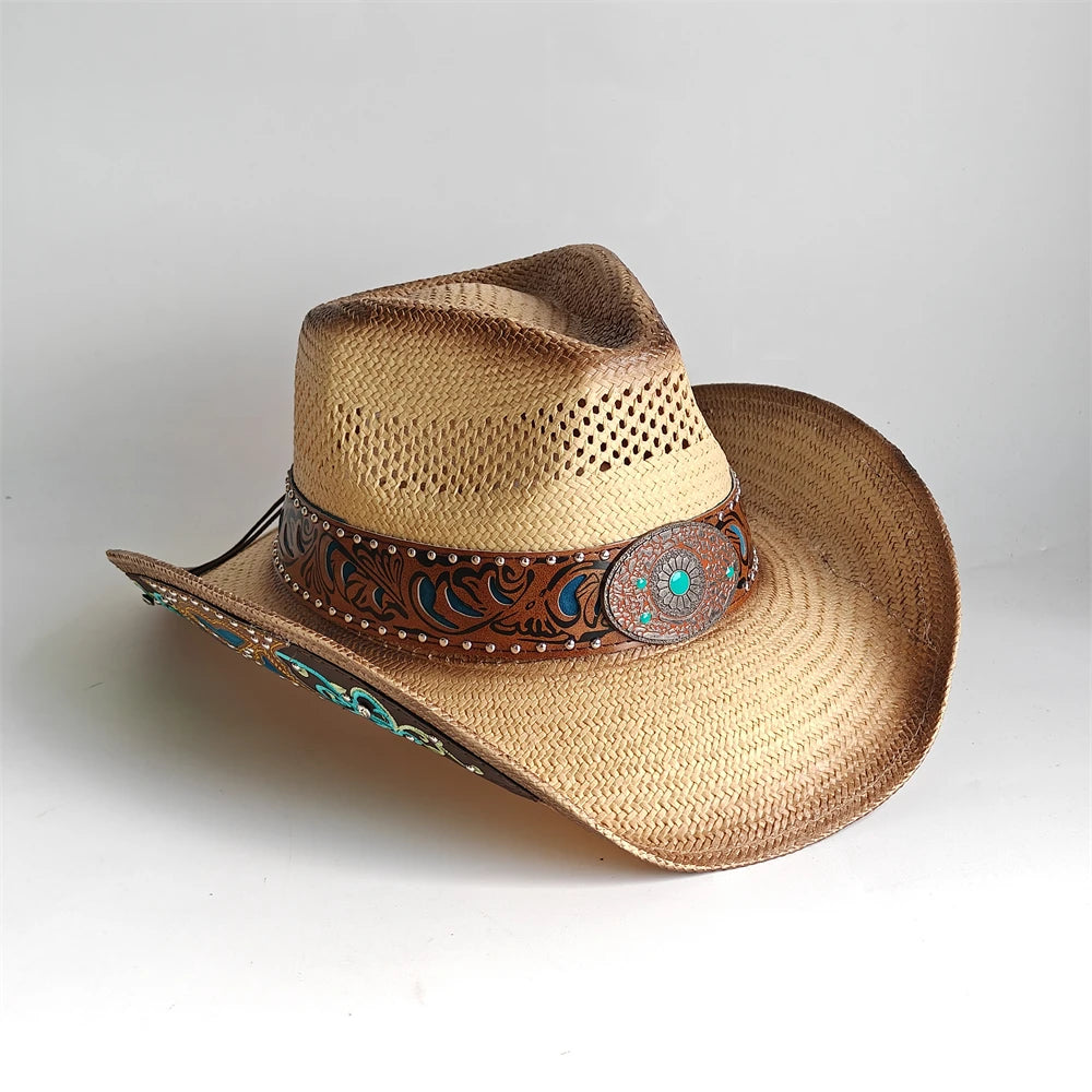 Western Cowboy Hat — Unisex Straw Wide Brim