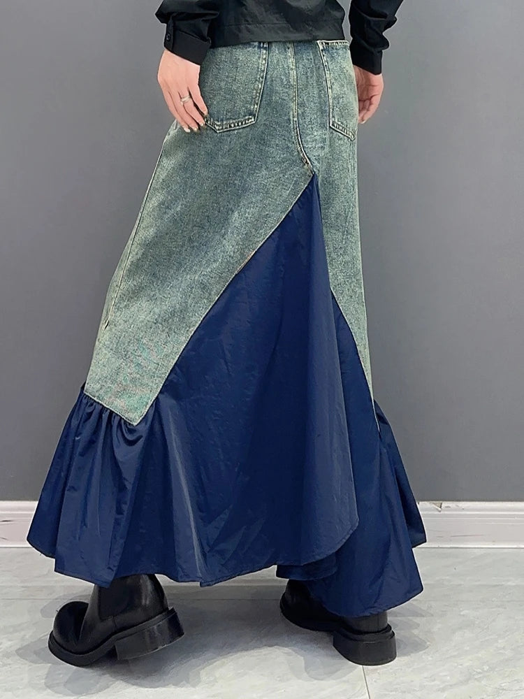 New Casual Splice Wrapped Hip Denim Skirt