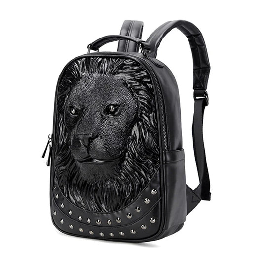 Casual 3D Lion Thick Leather Backpacks