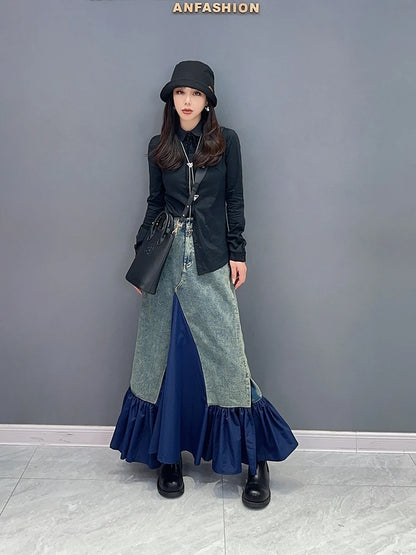 New Casual Splice Wrapped Hip Denim Skirt