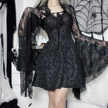 Lace Charm: Flared Sleeve Crop Top