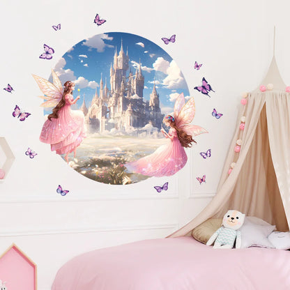 Creative butterfly princess castle sticker for girls room