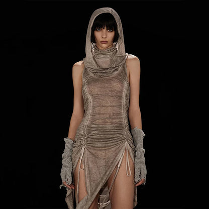 Dusk Charm Hooded Drawstring Dress