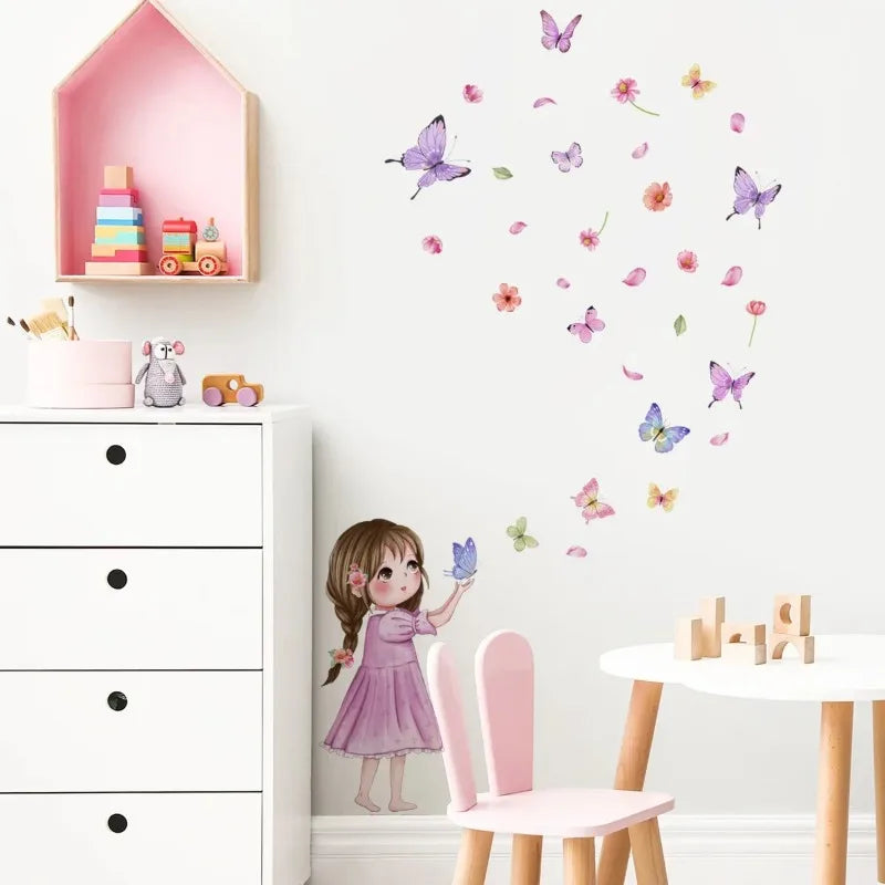 Cute Cartoon Butterfly Girl Wall Sticker Baby Room