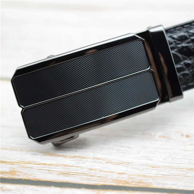 Real Crocodile Genuine Leather Belt Men Black Designer Belts for Men 3.4CM Width Male Strap 100-125CM Luxurious Trouser Belt